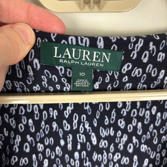Lauren Ralph Lauren faux wrap dress v-neck flutter sleeve 10 navy blue print - Picture 8 of 10